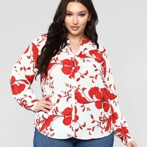 Fashion Nova cream and red rose detail blouse